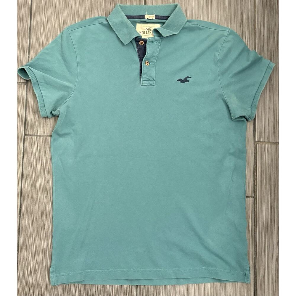 Hollister Men's Stretch Pique Polo Shirt Green Short Sleeve Size Large Preppy